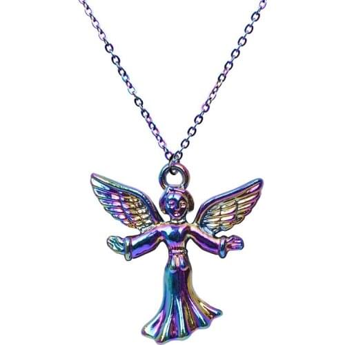Angel Wing Pendant Necklace For Womens Neck Chain Necklaces Jewelry Goth Choker One Piece Rainbow Color Aesthetic Collares Gift