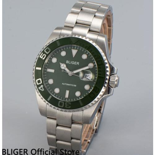 BLIGER 40MM Luxury Green Dial Mens Watch Ceramic Bezel Relogio MIYOTA Automatic Movement mens watch Sapphire masculino reloj