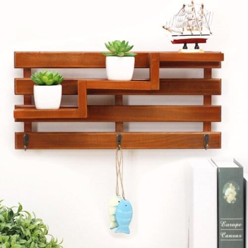 Wooden Wall Racks Multi-Function Stair Wall Upper Storage Shelf for Living Room Bedroom Office Ornament Organizer Home Storage