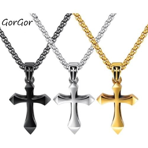 GorGor Necklace Lovers Titanium Steel Different Colors Sizes Pattern Cross Pendant Classical Individuality Accessories TX-1430
