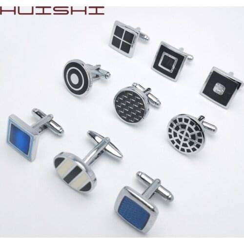 HUISHI New Arrive Metal Copper Enamel Cufflinks Mens Wedding Party Fashion Simple Shirt Gift Silvery Black Blue Men Cufflinks