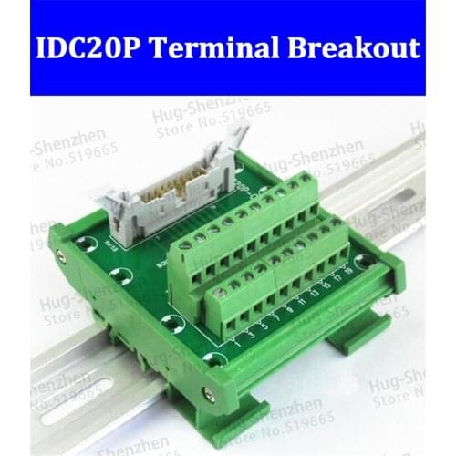 IDC20P IDC 20 Pin Male Connector to 20P Terminal Block Breakout Board Adapter PLC Relay Terminals DIN Rail Mounting--5pcs/lot