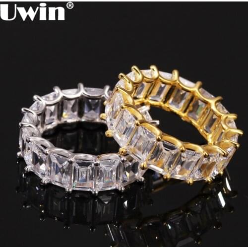 UWIN Hiphop Iced Out Baguette Ring Gold/White Gold Color 7mm Square CZ 1 Row Fashion Men Women Party Rings Jewelry