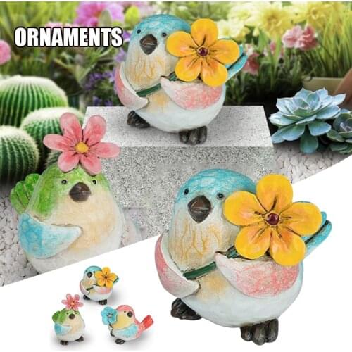 Colorful Bird Ornament with Flowers Hand Painted Resin Animals Figurines for Home Garden Courtyard Decoration ALI88