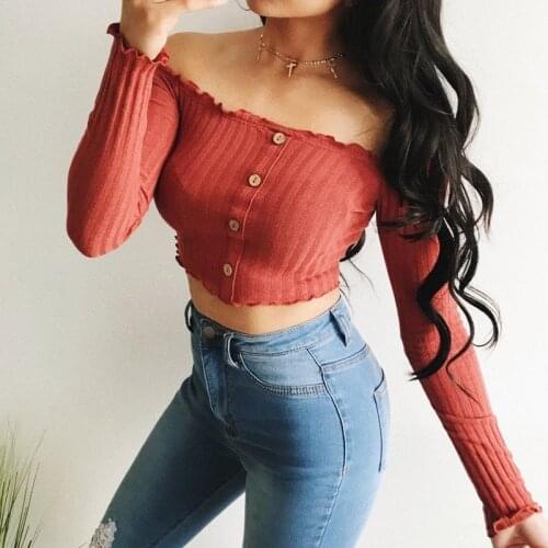 Meihuida 2019 Fashion Off Shoulder Tops Fpr Women Crop Tops Long Sleeve Shirt Solid T-shirt Camisas De Mujer