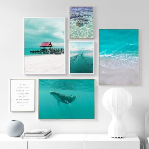 Seaside Landscape Sea Pier Beach Whale Wall Art Canvas Painting Nordic Posters And Prints Wall Pictures For Living Room Decor