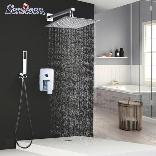 Senlesen Bathroom Shower Faucet Set Rainfall Concealed Chrome Shower System Bathtub Shower Mixer Faucet Tap