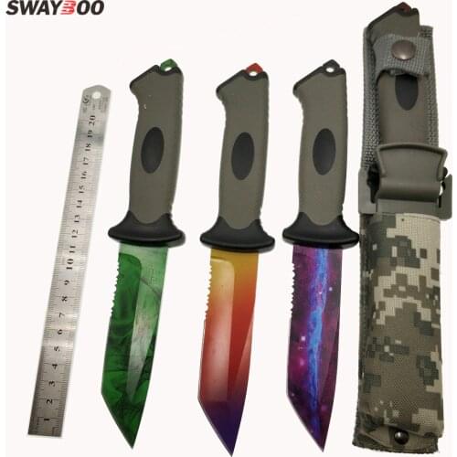 Swayboo Real CS:GO Ursus Knife Fade Counter Straight Strike Fixed Blade Galaxy Tactical Hunting Survival Knives sheath
