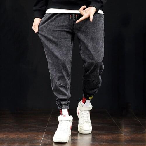 2021 Solid color jeans men streetwear large size S-4XL 5XL 6XL 7XL fashion casual loose ankle long denim trousers