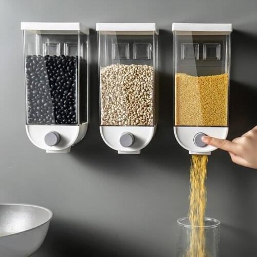 Plastic Transparent Grain Storage Box Kitchen Hanging Container Set Tank Bottle Jars Cereals Oatmeal Coffee Storage Distribution