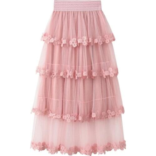 Early spring the new show thin gauze high waist stitching leaf bud silk cake skirt long style bust skirt 8604