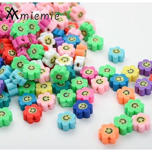 30/50/100Pcs/Lot Colorful Clay Beads Cute Smiley Face Sunflower Polymer Clay Beads For Bracelet Making Handmade DIY Accessories