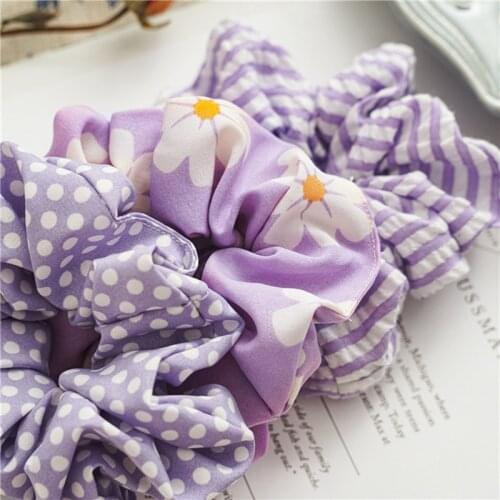 Purple Series Hair Rope Plaid Striped Flower Dots Print Hair Band Headbands Elastic Rubber Bands Women Ponytail Hair Accessories