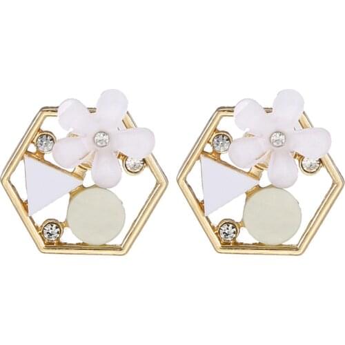 Opal Resin Flowers Earrings Korean Personality Square Rose Temperament Sweet Wedding Stud Earrings For Women Jewelry
