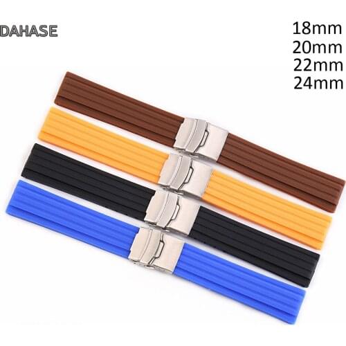 Replacement 18mm 20mm 22mm 24mm Watch Band Watchbands Rubber Silicone Watch Strap Bracelet Metal Buckle with Spring Pins