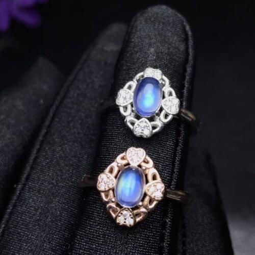 Uloveido 925 Sterling Silver Exquisite Oval Cut Natural Blue Moonstone Ring, Flower Shape Gemstone Ring for Women FJ354