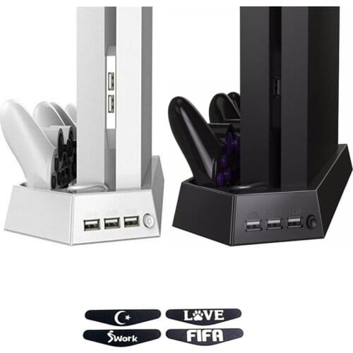 PS4 Vertical Stand Cooling Fan Cooler for Playstation 4 V1 Controller Charging Dock Station Charging Led Light bar sticker