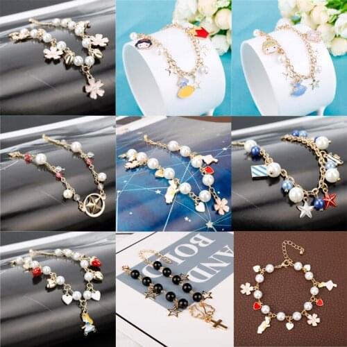Bracelets for Women Imitation pearls Rabbit Moon Star Princess girl Cross Bracelet Female Fashion Jewelry Bangles Wristbands