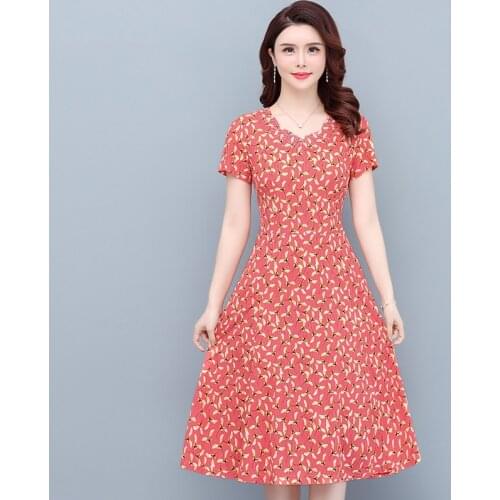 Women Elegant Floral Print Dresses Ladies Short sleeve Ruffled Neck Plus Size 6XL Dress Female Vestidos Women Summer Clothing