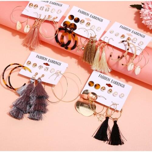 Vintage Tassel Acrylic Earrings For Women Bohemian Earrings Set Big Dangle Drop Earring 2021 Brincos Female Fashion Jewelry