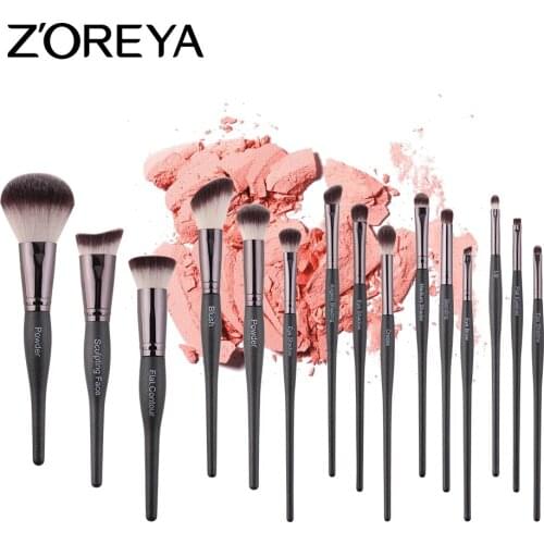 ZOREYA 15pcs Bowling Ball Shape Makeup Brush Set Foundation Powder Blusher Blending Concealer Contour Highlighter Face Make Up