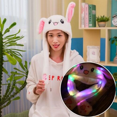 1PC 3Colors Bunny Plush Shiny Moving Rabbit Ears Cute Soft Funny Hand Pinching Airbag Gift For Girl Glow Dance Hat