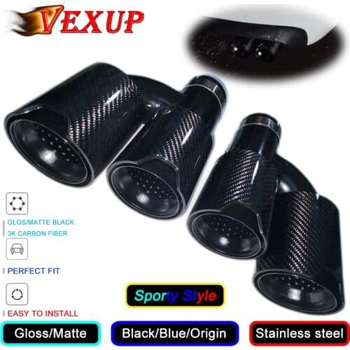 1PCS H Shape Style Dual Exhaust Tip Glossy/Matte Black Carbon Fiber Exhaust Pipe Tail Exhaust Muffler Tip for BMW Nozzle