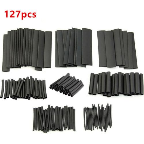 127 Pcs Heat Shrink Sleeving Tube Assortment Kit Electrical Connection Electrical Wire Wrap Cable Waterproof Shrinkage 2:1 Black