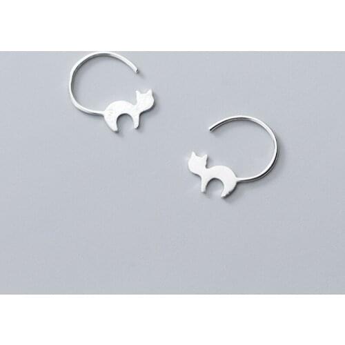 17MM*16MM 100% Real. 925 Sterling Silver Cute kitten Cat Ear Piercing Earrings For Women Girl Lovely C-G6192