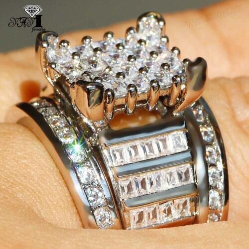 2pcs YaYI Jewelry Top Quality 100% Natural Gemstone Cubic Zirconia Black Silver Gold Color Wedding Set Couples Rings Expensive