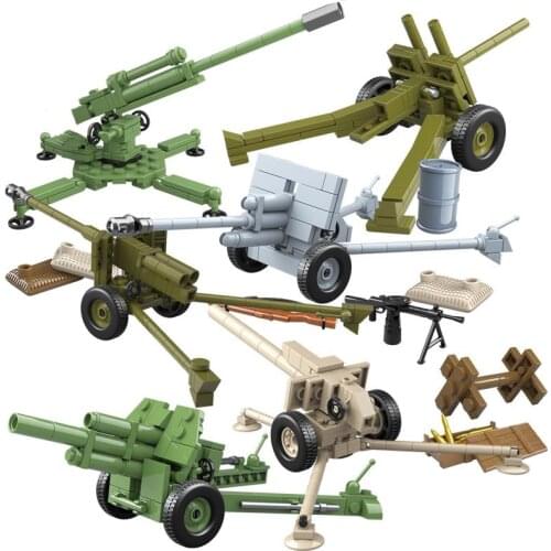 6Pcs WW2 Military Series Army Artillery Weapon Accessories Soldiers MOC Building Blocks Bricks Toys Gifts