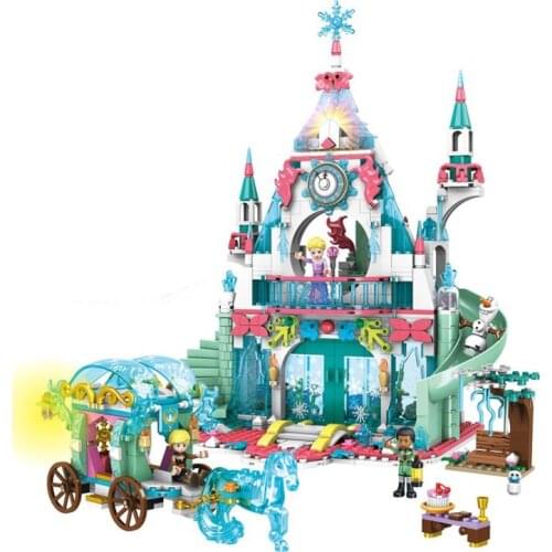 943pcs Friends for Girls Princess Magical Ice Palace Sparkling Castle Celebration Building Blocks Toys for Children