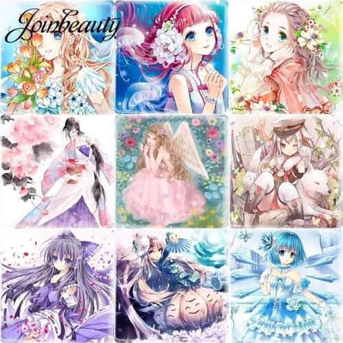 JOINBEAUTY Anime illustration12mm Square Tsukiyono Chakai Photo Glass Cabochon Demo Flat Back Making Findings