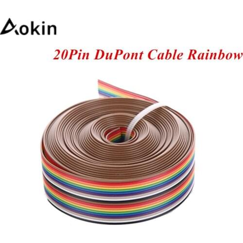 Aokin 5M 1.27mm 20P DuPont Cable Rainbow Flat Line Support Wire Soldered Cable Connector Wire 20 pin For Arduino Diy Kit 3M