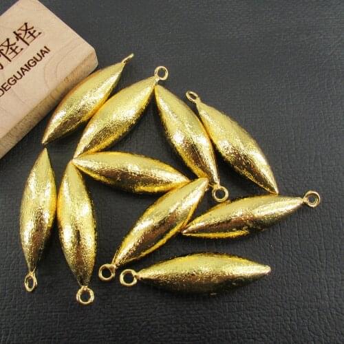 APDGG Wholesale 10 PCS Finish Charms olive Shape 11x32mm Charm Connectors Gold Plated Pendant DIY Pendant Handmade Components
