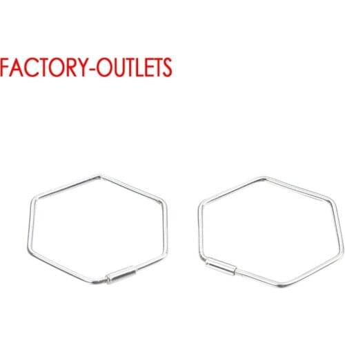 Geometric Elements Hexagon Shape Hoop Earrings Authentic 925 Sterling Silver Ear Hoops Women Statement Wedding Jewelry