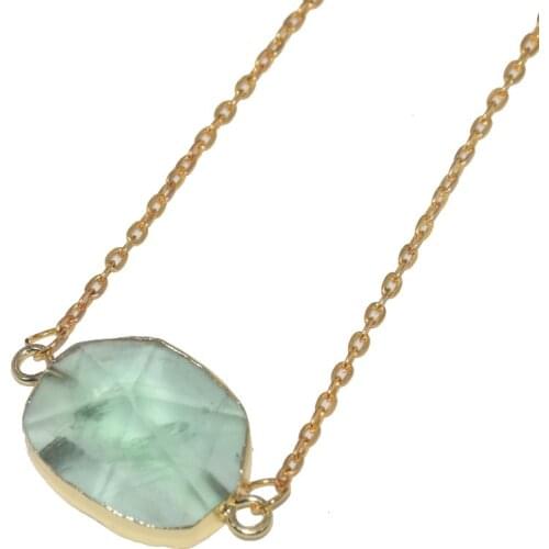 Free ship 2 Loops Green Fluorite Quartz pendant necklace wholesale 2019 Faceted Rainbow Crystal Quartz connector chain necklace