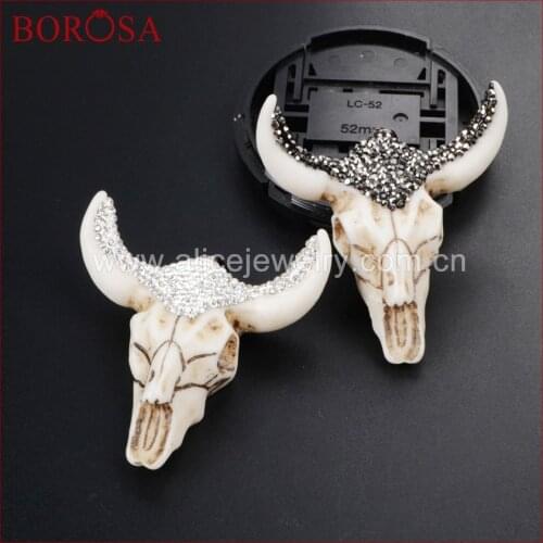 BOROSA 6pcs longhorn resin pendants horn cattle bull buffalo pendant pave black/white zircons fashion jewelry JAB337 338 339