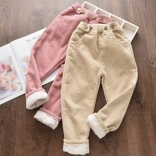 Girls' Autumn Winter Pants 2020 New Childrens Fashion Pants Kids' Length Trousers Vintage Loose Corduroy Straight Pants 2-6 Y