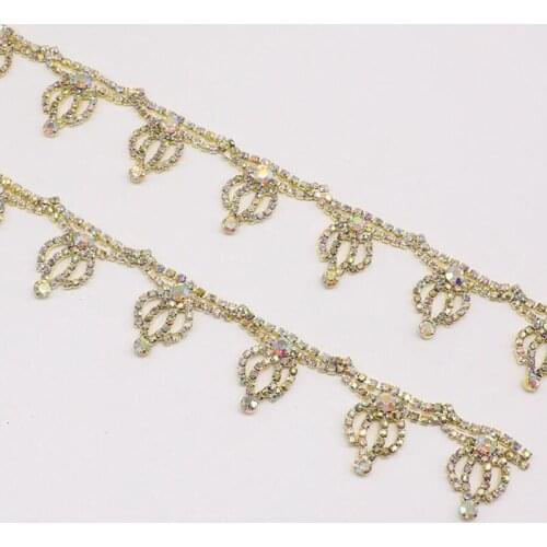 10Yards AB Golden Stunning Rhinestone Chain Shining Crystal Sew On Fashion Trim for Sewing Accessories High Quality