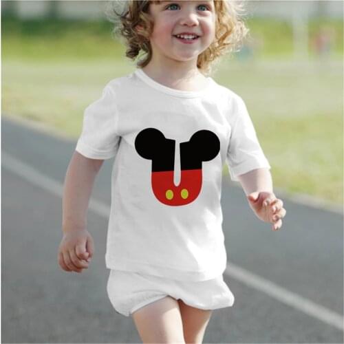 Disney Kids Tshirt Mickey Mouse Letter U V W X Y Z Print T Shirt Kawaii Harajuku O-Neck Children Clothing Dropship Tee Tops