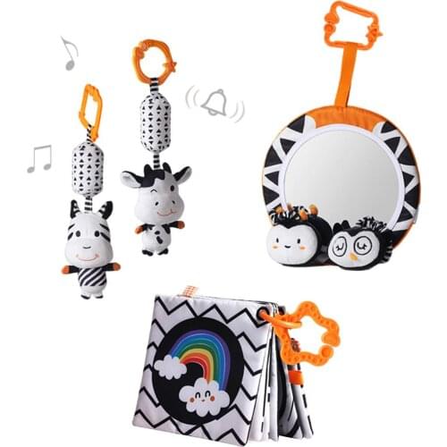 Baby Distorting Mirrors Cloth Books Cirb Bells Infant Toys Set With Vibrant Colors Patterns Suitable For 6 Months Babies And Old