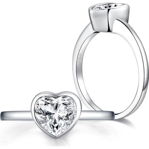 FLES 925 Sterling Silver Heart Rings for Women Bague Femme Argent Engagement Wedding White Gold Color Jewelry
