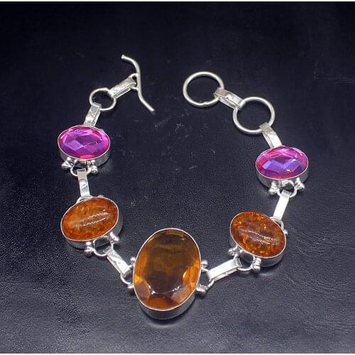 Gemstonefactory Jewelry Big Promotion Single Unique 925 Silver Honey Topaz Baltic Amber Lady Women Charm Bracelet 19cm 20213291