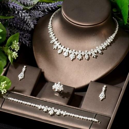 HIBRIDE Vintage Women Leaf Design Necklace Earring Set Wedding Party Accessories Ring And Bracelet Jewely 4pcs Set bijoux N-1920