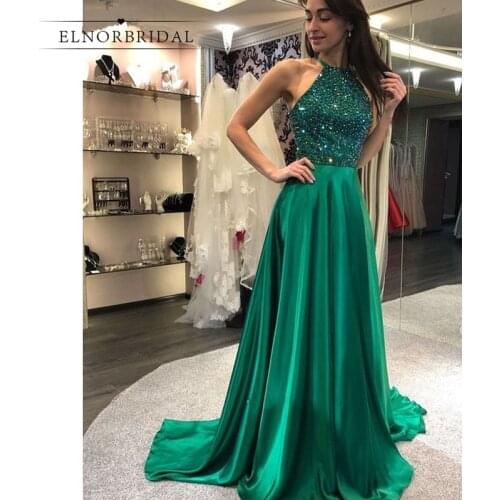 Emerald Green Beading Prom Dresses 2020 vestido de fiesta A Line Special Occasion Dress Custom Made gala jurken Formal Gowns