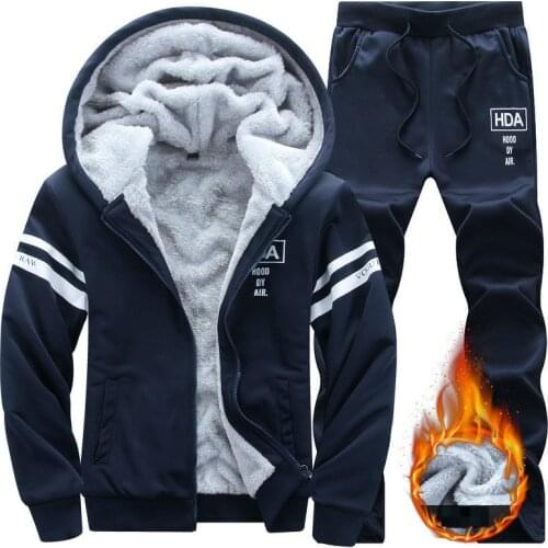 Winter Men Set Casual Warm Thick Hooded Jacket+Pants 2PC Sets Men Inner Fleece Hoodies Zipper Tracksuit Male Sports Suit Outwear