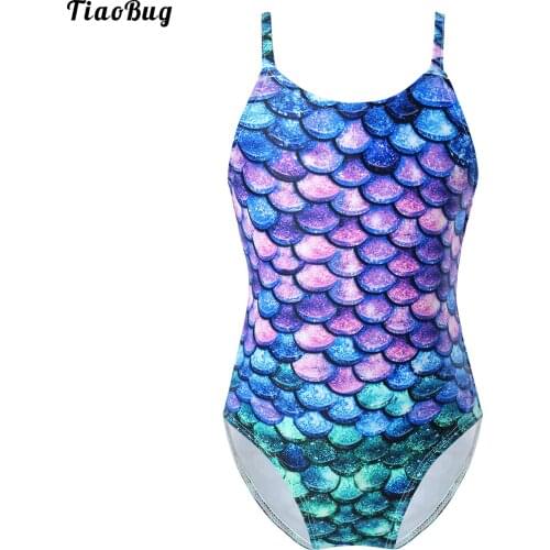 TiaoBug Summer Little Kids Girls 1Pcs Colorful Fish Scales Pattern Camisole Bodysuit Swimsuit Swimwear Bathing Suit Beach Sets