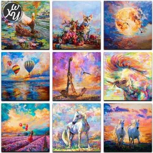 Oil Style Diamond Painting Kits for Adults Animal Wall Art Full Diamond Embroidery Horse Catbird Duck Diamond Painting for Decor