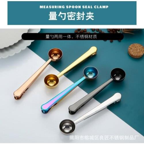 Two-in-one Stainless Steel Multifunctional Clip Coffee Spoon Sealing Tea Powder Kitchen Spoon Powder Bag Handle Cafe Accessories